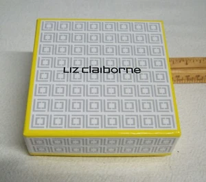 Liz Claiborne Small Gift Box Yellow & Grey 4"x4"x1.5" Empty - Picture 1 of 8