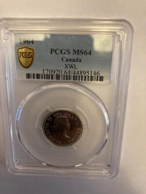 1964 Canada Extra Water Line XWL 5 Cents Nickel Graded by PCGS MS-64 - Image 1 of 4