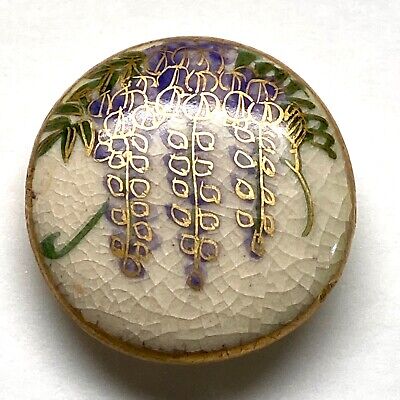 Antique Button ~ Beautiful Japanese Satsuma Pottery W Wisteria Flowers • 5.65$