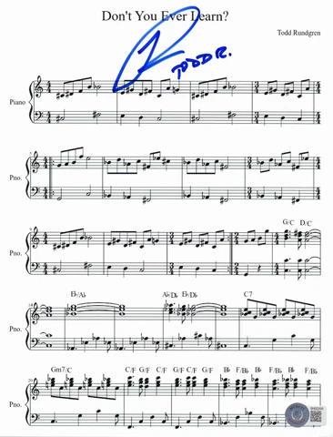 TODD RUNDGREN SIGNED DON'T YOU EVER LEARN AUTOGRAPH SHEET MUSIC BAS BECKETT Cover