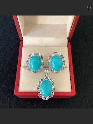 Juegos de pendientes y colgantes de plata de ley 925 turquesa natural. Foto 1 de 4