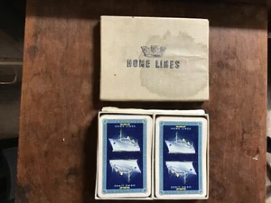 Antique Vintage Home Lines Playing Cards Deck Cruise Ship Nautical Boxed 2 Decks - Picture 1 of 8