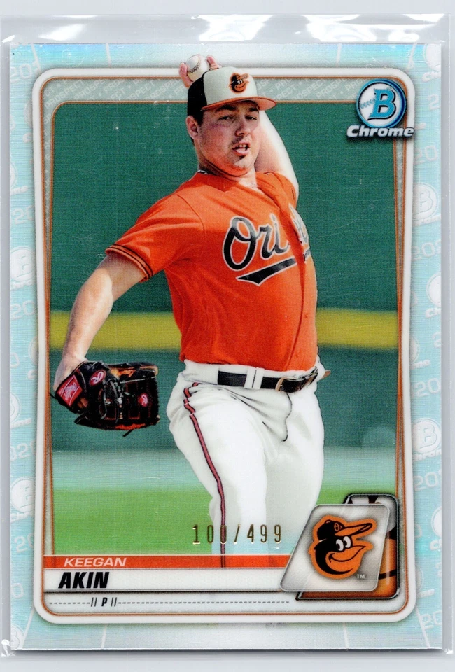 Keegan Akin 2020 Bowman Chrome Refractor Prospect  /499  card  # BCP-196 Orioles - Image 1 of 2