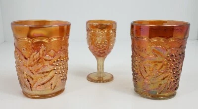 Juego de 3 vasos de cristal de carnaval caléndula (1) copa uvas y hojas y 2 vasos Foto 1 de 4