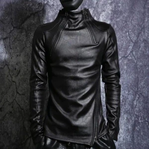 Men Real Lambskin Leather Motorcycle Biker Gothic Slim Fit Punk Coat - Picture 1 of 5