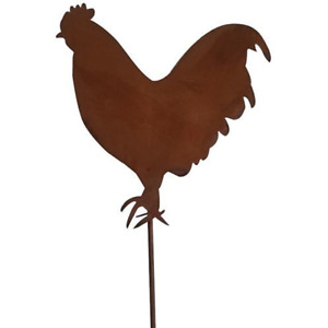 Metal Chicken Sign Garden Inserts Rusty Decorative Statue Hen Stick Ornament