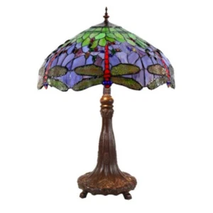 BLUE/GREEN/BROWN DRAGONFLY TIFFANY STYLE LEADLIGHT 50CM TABLE LAMP LIGHT - NEW - Picture 1 of 5