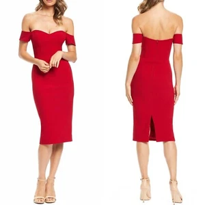 NEW DRESS THE POPULATION Garnet Red BAILEY Off The Shoulder BODYCON Midi DRESS M - Picture 1 of 10