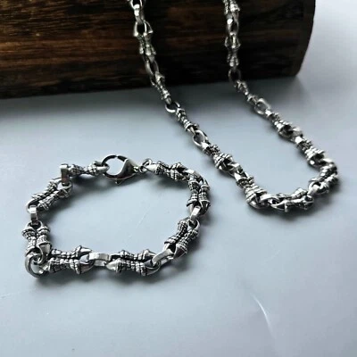 Pulsera/collar de cadena envejecida y texturizada de acero inoxidable 316 oxidado de 8,75/24" Foto 1 de 4