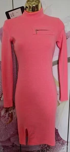 NEW O LA VOGA PINK QUALITY RIBBED LADIES COTTON DRESS SIZE S UK 8 EUR 36 - Picture 1 of 4