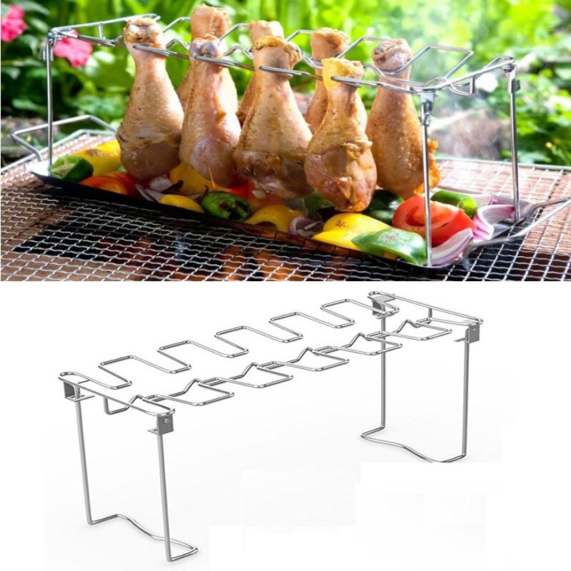 Bbq Beef Chicken Leg Wing Grill Rack 14 Slots Stainless Steel Barbecue