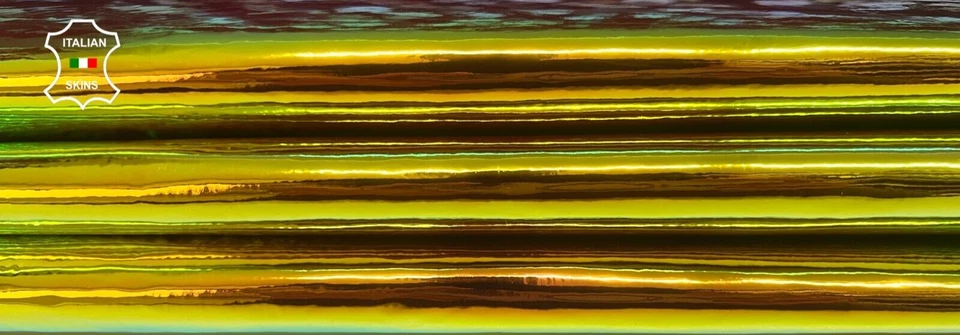 METALLIC HOLOGRAPHIC DOUBLE FACE ON RED Lamb leather 2 skins 12sqf 0.7mm #B8389 - Image 1 of 4