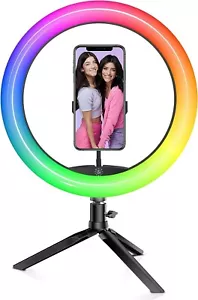 Dixie & Charli 10" Color LED Ring Light with Table Stand, Phone Holder & Remote - Picture 1 of 4