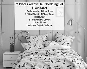 DaDalogy Bed in a Bag Yellow Fleur Botanical Garden Floral Bedspread Bundle Set