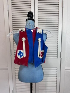 Vintage Children's Kids Red White Blue Leather Suede Western Cowboy Fringe Texas - Picture 1 of 5