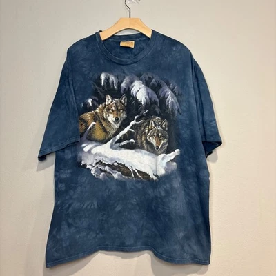 Camisa De Colección The Mountain Estampado Gráfico Azul Teñido Vida Silvestre Lobo Años 90 3XL Foto 1 de 4