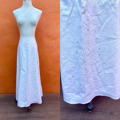 Vintage Edwardian Style Maxi Skirt Linen Embroidered Cottagecore Dark Academia - Image 1 of 4