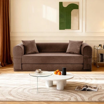 Sofá cama convertible, sofá futón sofá loveseat de cuero sintético con bolsillo de almacenamiento lateral Foto 1 de 4