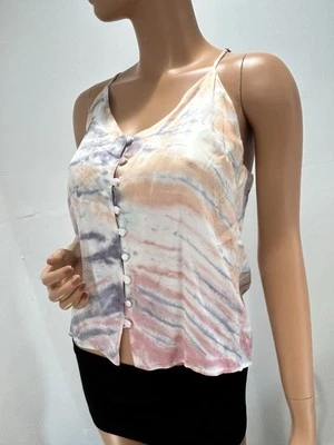 yfb 背心上衣丝质粘纤织物尺寸小号白色领带染料纽扣 — 第 1/4 张图片