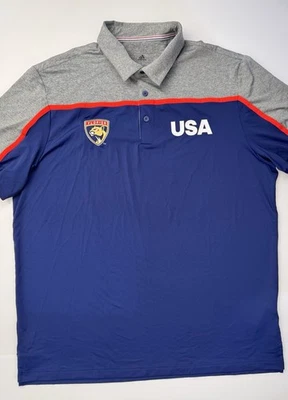 Adidas Polo Florida Panthers NHL EE. UU. Golf Ultimate Hombres Grande Azul Gris Rojo Foto 1 de 4
