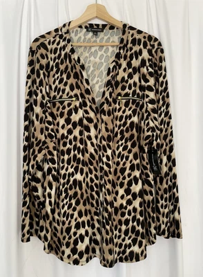 INC International Concepts Women’s Plus 3X Blouse Leopard NEW Gold Metal Zip - Image 1 of 4