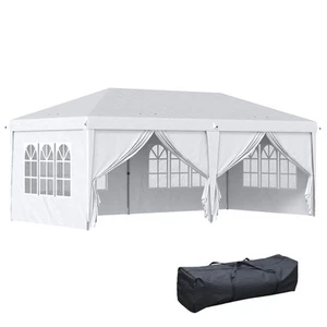 Outsunny Gazebo Pieghevole da Giardino 6x3 m con 6 Pareti e Finestre Bianco - Foto 1 di 10