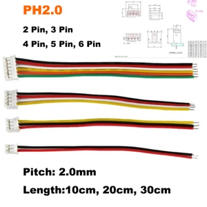 JST PH 2.0mm Connector Plug 2/3/4/5/6 Pin Terminal Wires Cable 10/20/30CM - Picture 1 of 6