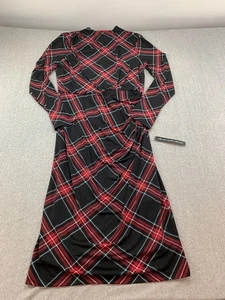 Vestido Vaina Clover and Sloane Cuello Alto Lateral Plisado Línea A Mujer 8 Negro Cuadros - Imagen 1 de 16