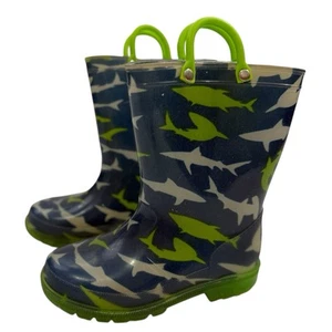 Botas de Lluvia Lilly of New York Patrón de Tiburón Azul Verde Unisex Niño Pequeño Talla 9 - Imagen 1 de 7