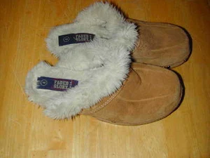 SHOES MULES Faded Glory Slip On Fur Lined Leather 4 Brown Casual Comfort Warm - Picture 1 of 3