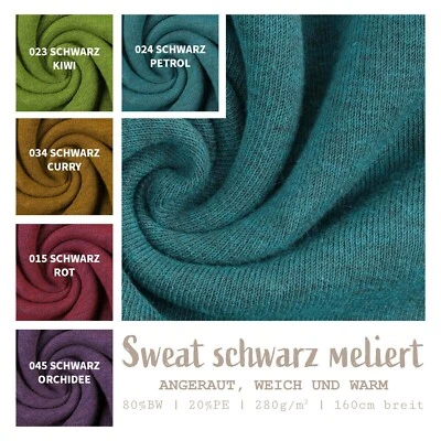 Wintersweat Meterware schwarz meliert- Sweatshirt Stoff, Baumwoll Sweat *Ab 50cm - Bild 1 von 4