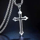 Men's Silver Black Double Layer Cross Pendant Christian Necklace Box Chain 24