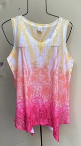 Tank Top Ombre Sleeveless Asymmetric Hem Lace & Rhinestone Sz Large Time & Tru - Picture 1 of 8