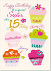 Doodlecards Sister 15th Birthday Card Age 15 Cupcake Standard A5 or Large A4 Siz