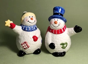 Vintage Hand-Painted Ceramic Christmas Snowment Salt & Pepper Shakers by Wang's - Picture 1 of 5