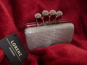 Silver metal mesh evening clutch bag with knuckle rings prom party wedding NEW - Picture 1 of 7