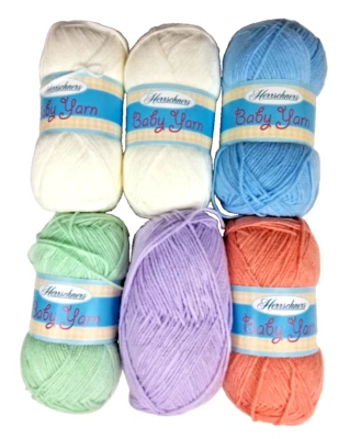 Herrschners Baby Yarn Light #3 Lot 6 Skeins 3.5 Oz White Green Blue Peach Lavend - Image 1 of 4