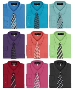 Boy's Dress Shirt & Tie Set Long Sleeve- Many Colors Available - Picture 1 of 32