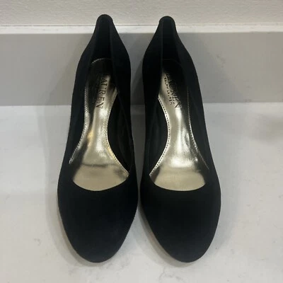 LAUREN RALPH LAUREN MUJER ZAPATOS DE SALÓN DE GAMUZA NEGROS CÁPSULA CLÁSICA DISEÑADOR DE LUJO 6M Foto 1 de 4