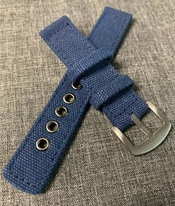 Canvas stitched watch strap / Navy Blue / 316 Stainless steel 20mm - Picture 1 of 6