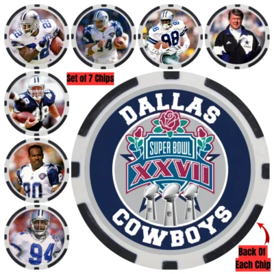 COWBOYS SUPER BOWL XXVII PLAYERS - 7 POKER CHIP SET - Image 1 of 2