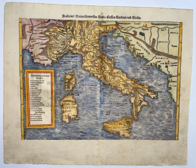 ITALY 1578 COSMOGRAPHY OF MUNSTER LARGE ANTIQUE ENGRAVED MAP 16TH CENTURY - Image 1 of 4