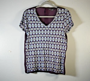 Armani Exchange Womens Shirt Extra Small Purple Black Sheer Printed V-Neck - Picture 1 of 8