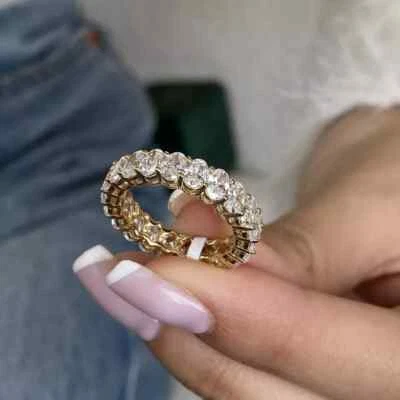 4Ct Oval Cut Certified Lab Grown Diamond Ring Full Eternity Band 14k Yellow Gold - Image 1 of 4