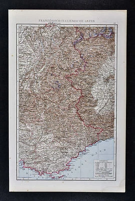 1887 Andrees Map - France & Italy Alps - French Riviera Nice Marseille Mt. Blanc - Image 1 of 2