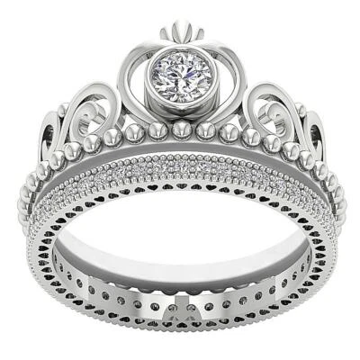 VS F 0.80 Carat Lab Grown Diamond Crown Bridal Eternity Engagement Ring 10K Gold - Image 1 of 4