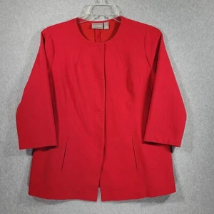 Chico's Jacket 2 Large Red 3/4 Sleeve Snap Pockets Cotton Blend Womens - Picture 1 of 16