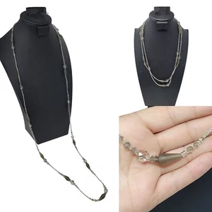 Vtg Long Flapper Necklace Silver Smoky Gray AB Beaded Glass Versatile Opera - Picture 1 of 9