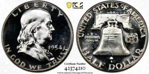 1954 PROOF FRANKLIN SILVER HALF DOLLAR PCGS PF67 GOLD SHEILD FROSTY DEVICES - Picture 1 of 6