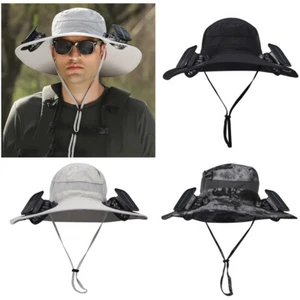 Dual Fan with SunHat Solar USB Powered Fan Outdoor Fishing Camping Sunscreen Hat - Picture 1 of 29